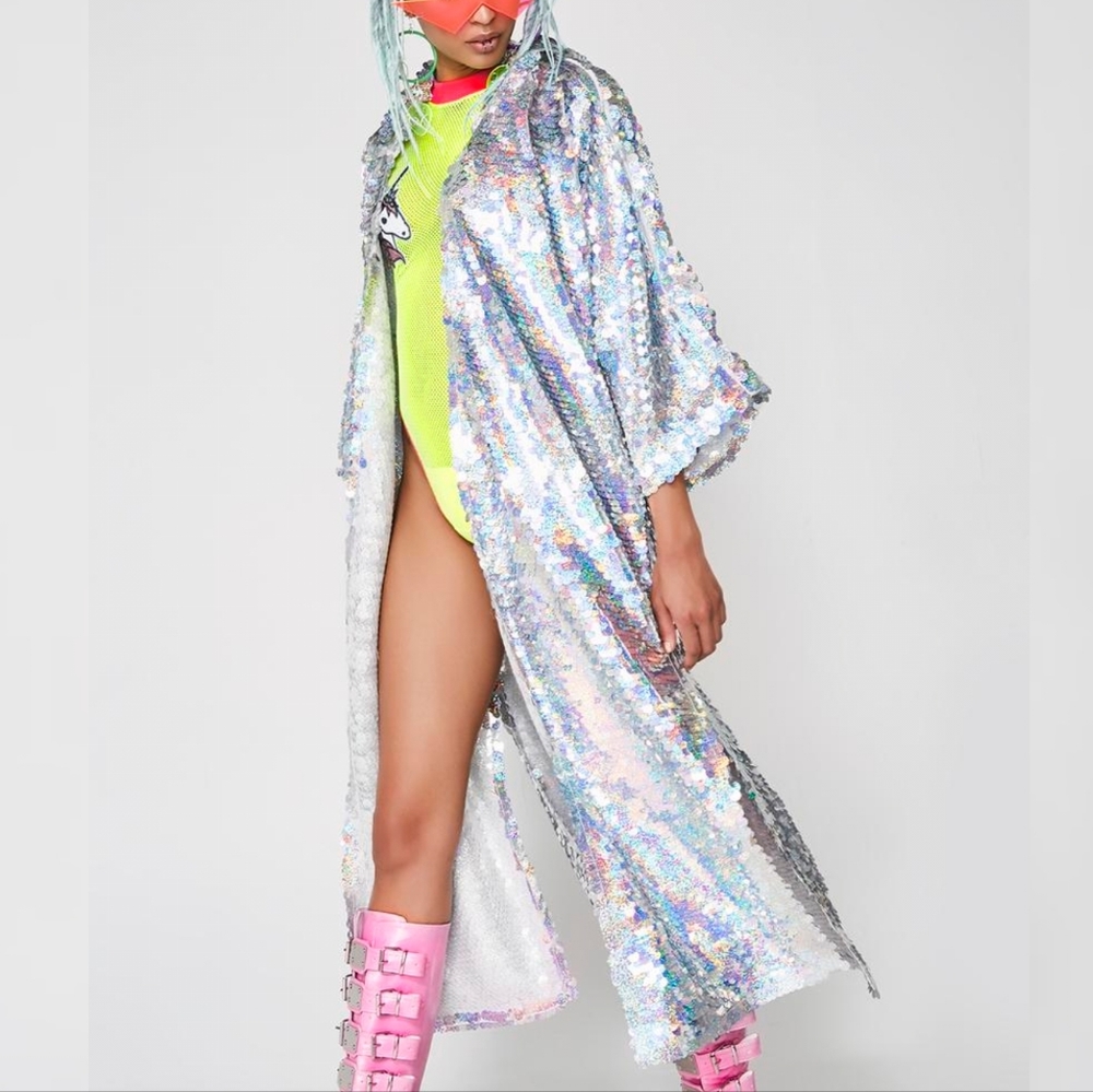 Club Exx rainbow silver sequin duster
